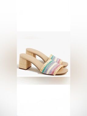 J.Crew Rainbow Raffia Woven mule heels 8